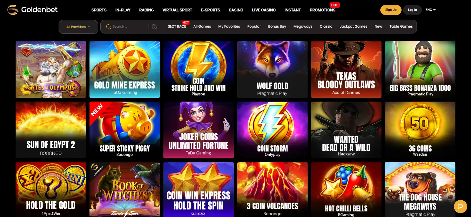 Goldenbet casino catalogue page with game tiles and category navigation